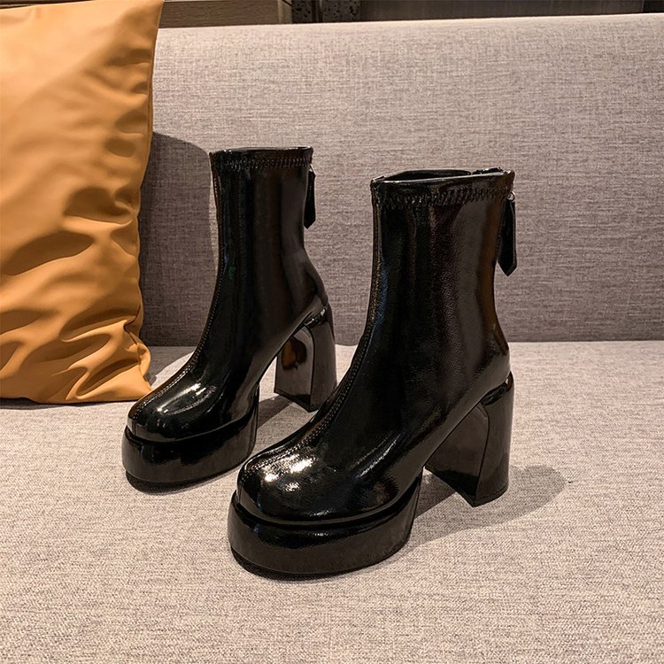 Patent leather fashion platform high-heeled boots for women