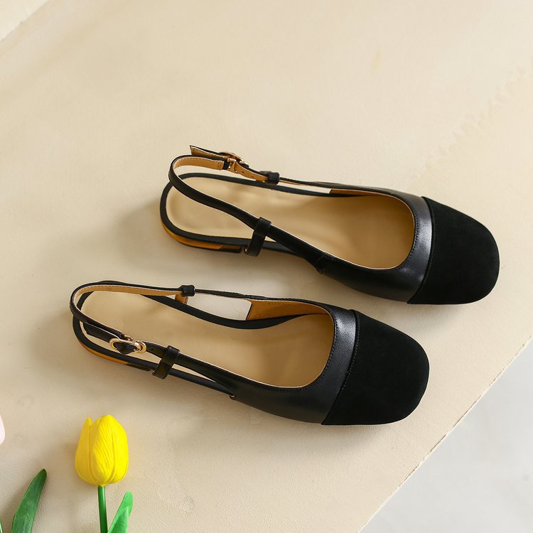 Lady France style flattie square head low sandals