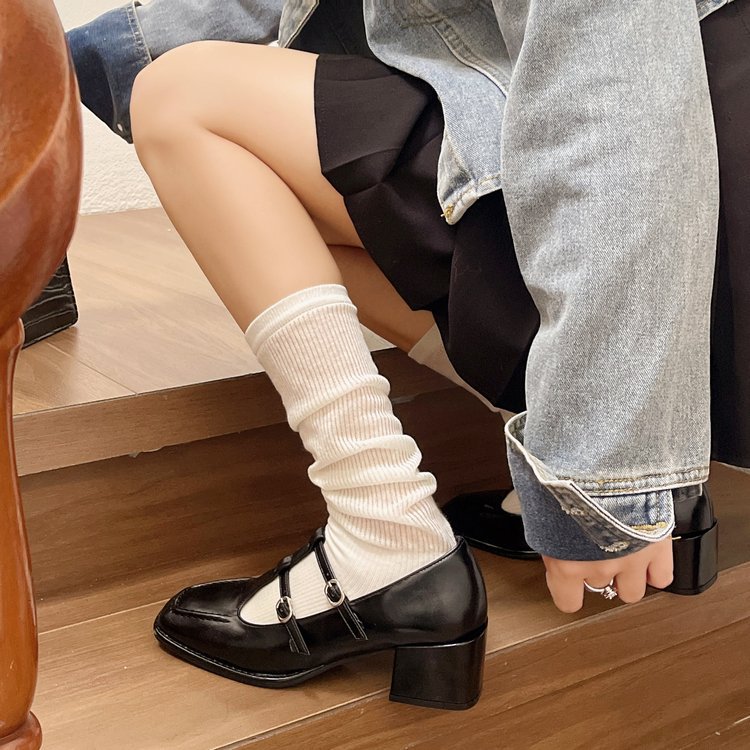 Middle-heel fashion leather shoes square head shoes