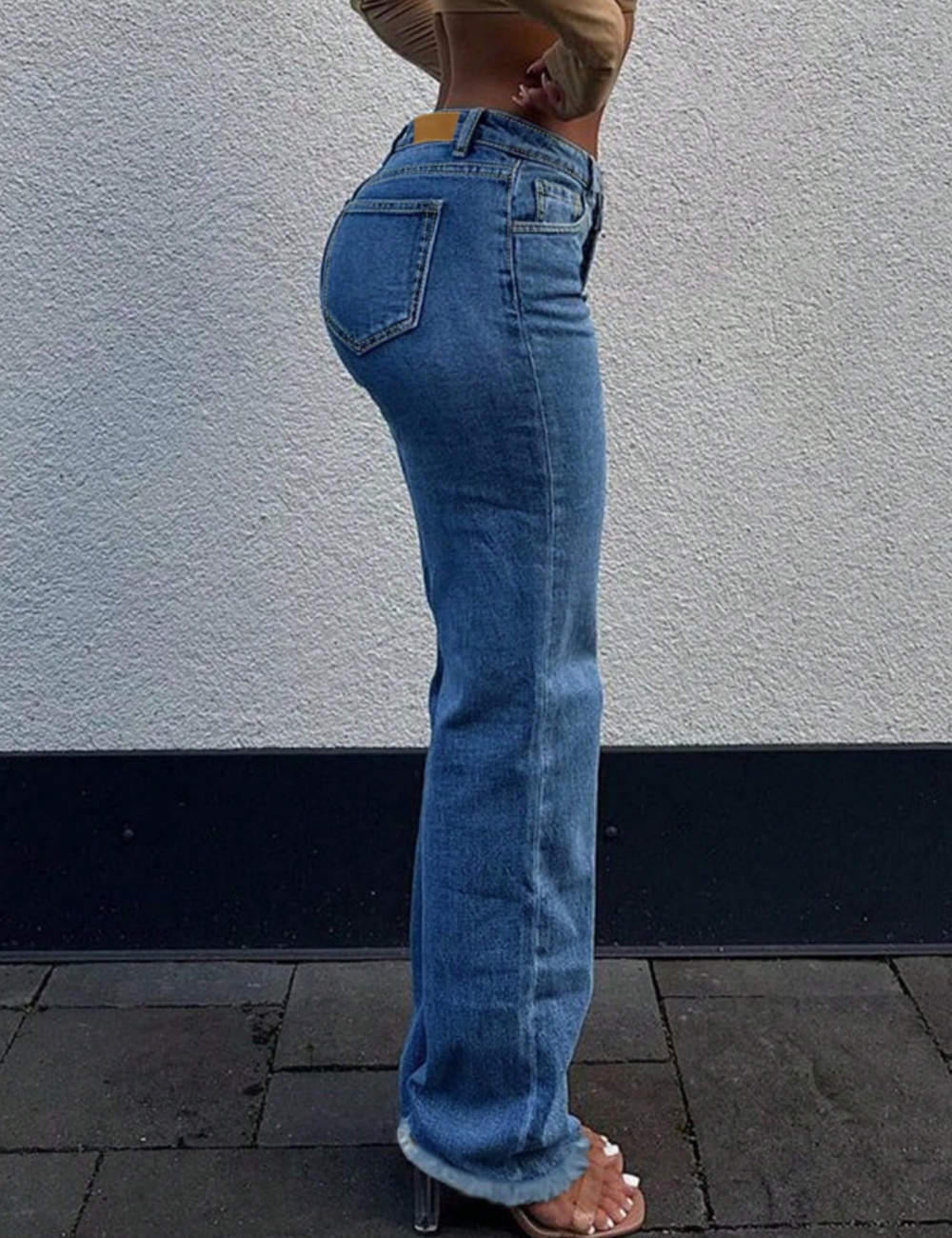 High waist sexy wide leg pants Casual burr jeans