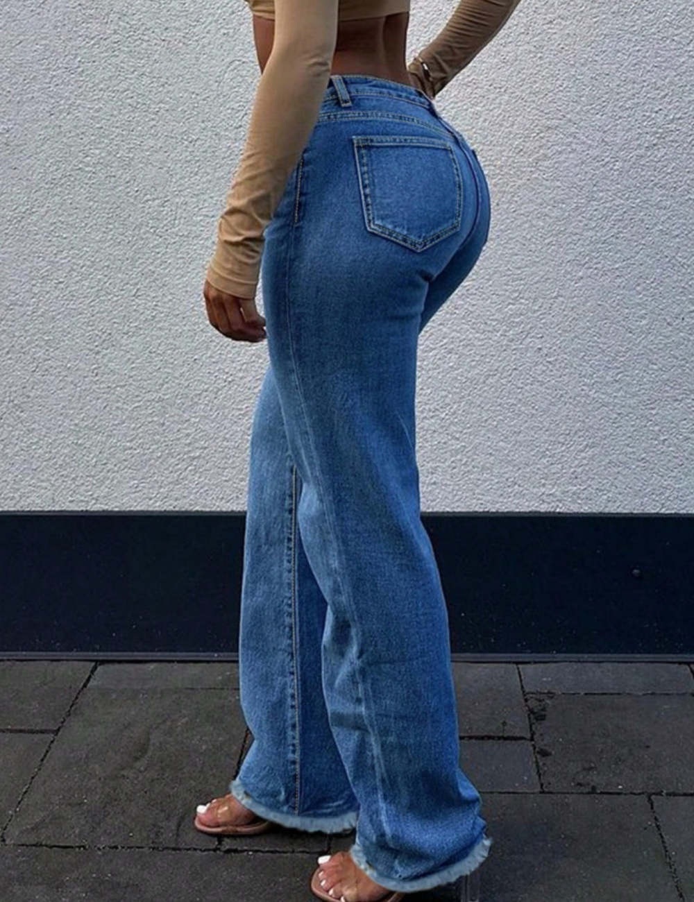 High waist sexy wide leg pants Casual burr jeans