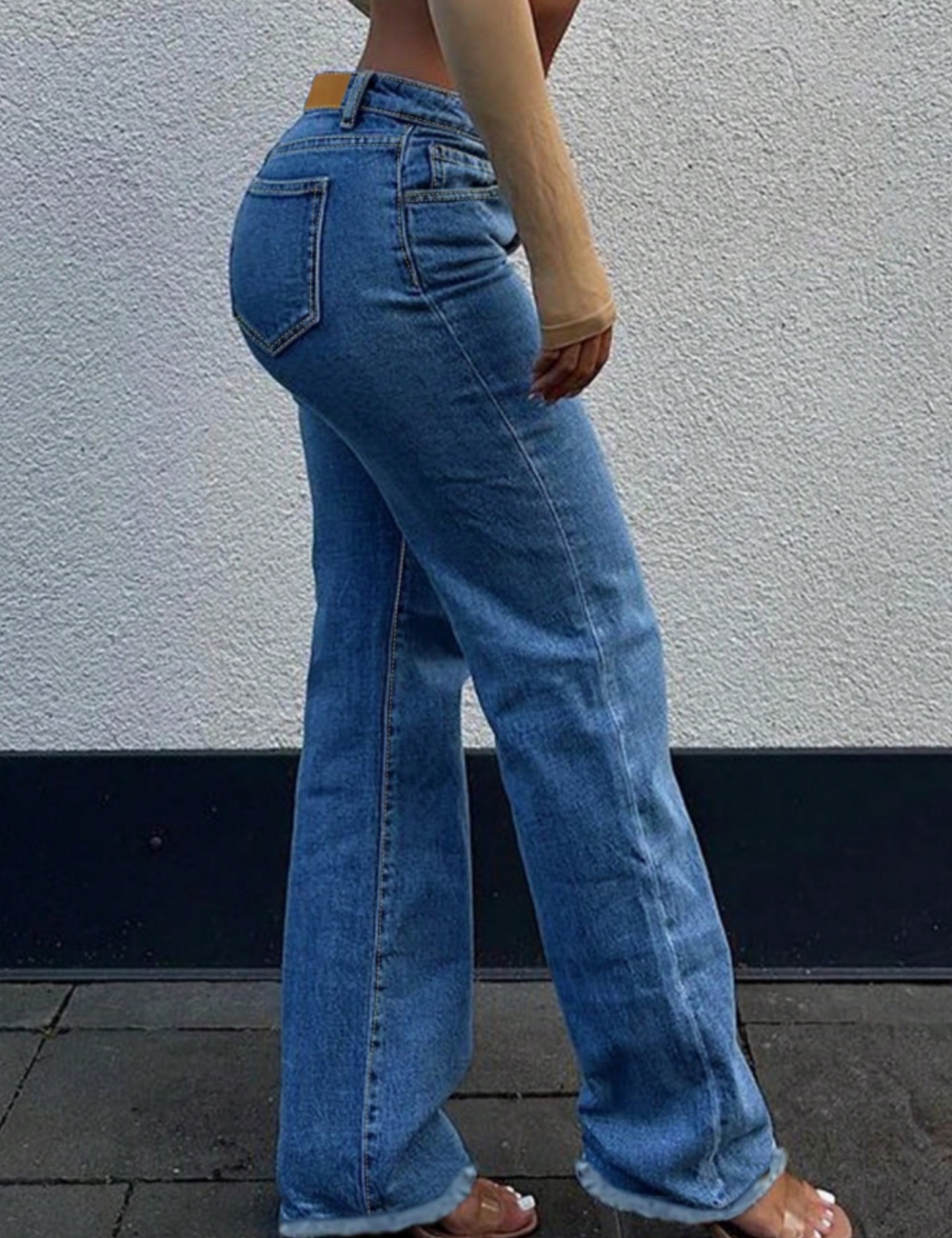 High waist sexy wide leg pants Casual burr jeans