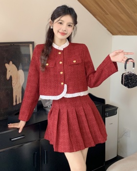 Red light luxury skirt chanelstyle ladies jacket 2pcs set