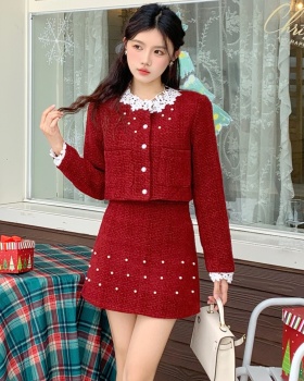 Plus cotton ladies short skirt lace jacket 2pcs set for women