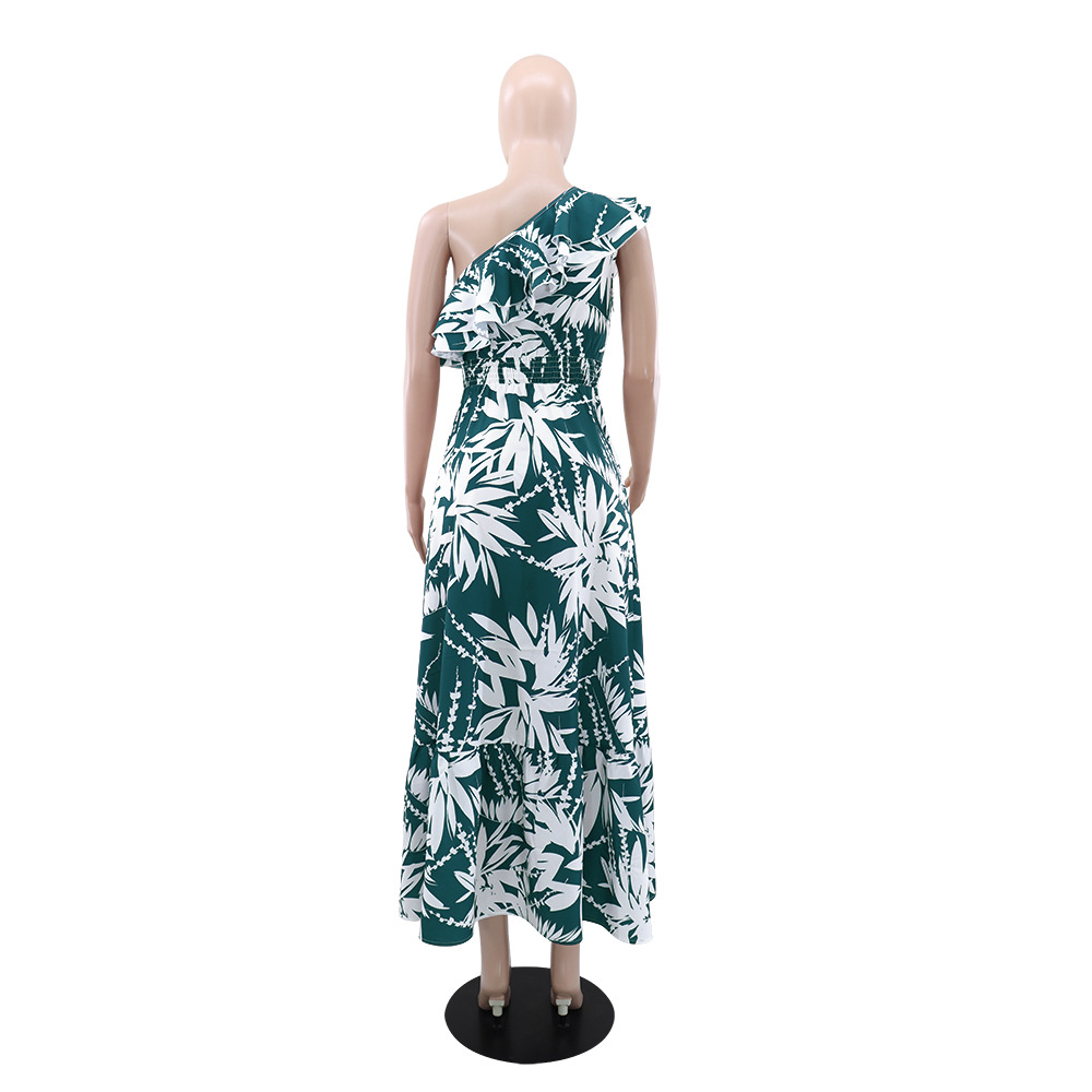 Lotus leaf edges oblique collar long dress temperament dress