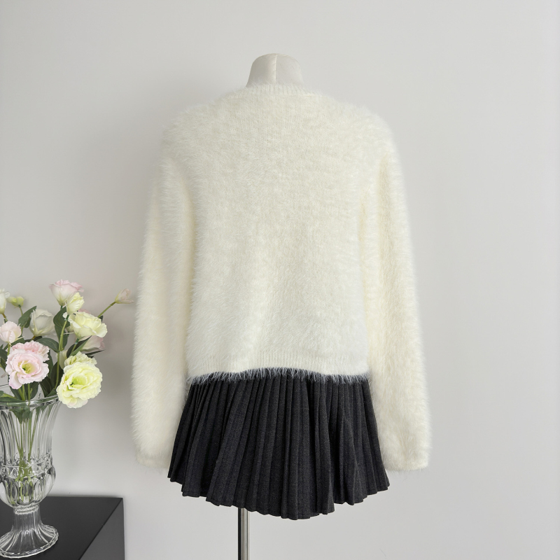 Autumn and winter knitted cardigan plush bow sweater