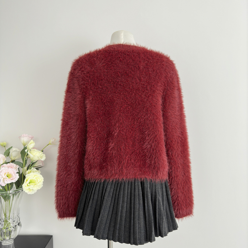 Autumn and winter knitted cardigan plush bow sweater