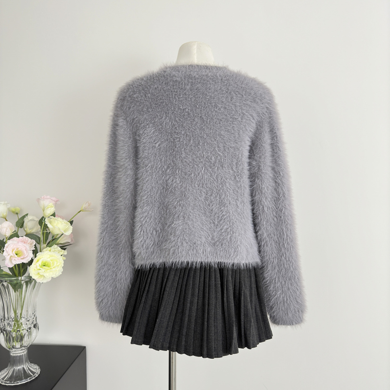 Autumn and winter knitted cardigan plush bow sweater