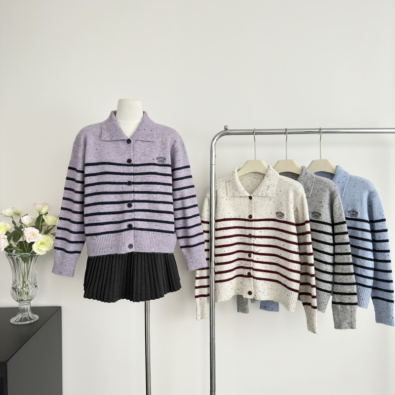 Stripe knitted coat spring and autumn cardigan for women