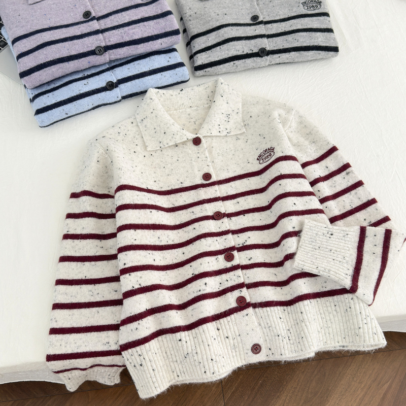 Stripe knitted coat spring and autumn cardigan for women