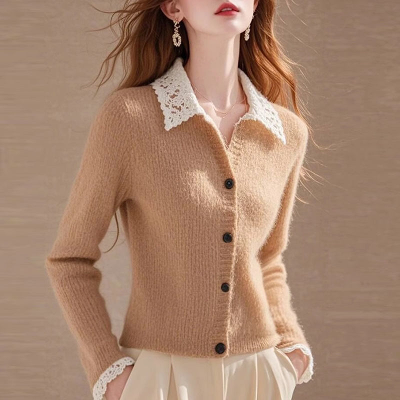 Khaki autumn and winter knitted cardigan