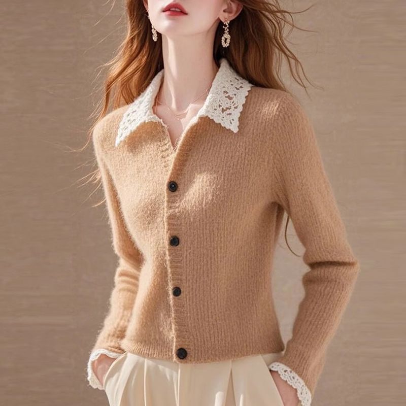 Khaki autumn and winter knitted cardigan