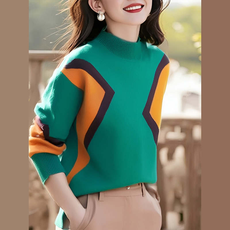 Mixed colors Western style pullover sweater