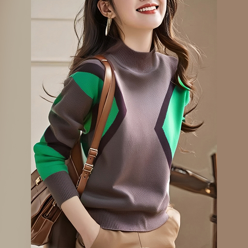 Mixed colors Western style pullover sweater