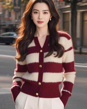 Autumn and winter chanelstyle cardigan stripe tops