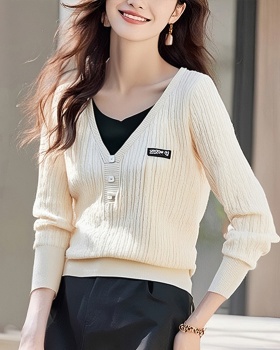 Autumn and winter bottoming tops Pseudo-two sweater