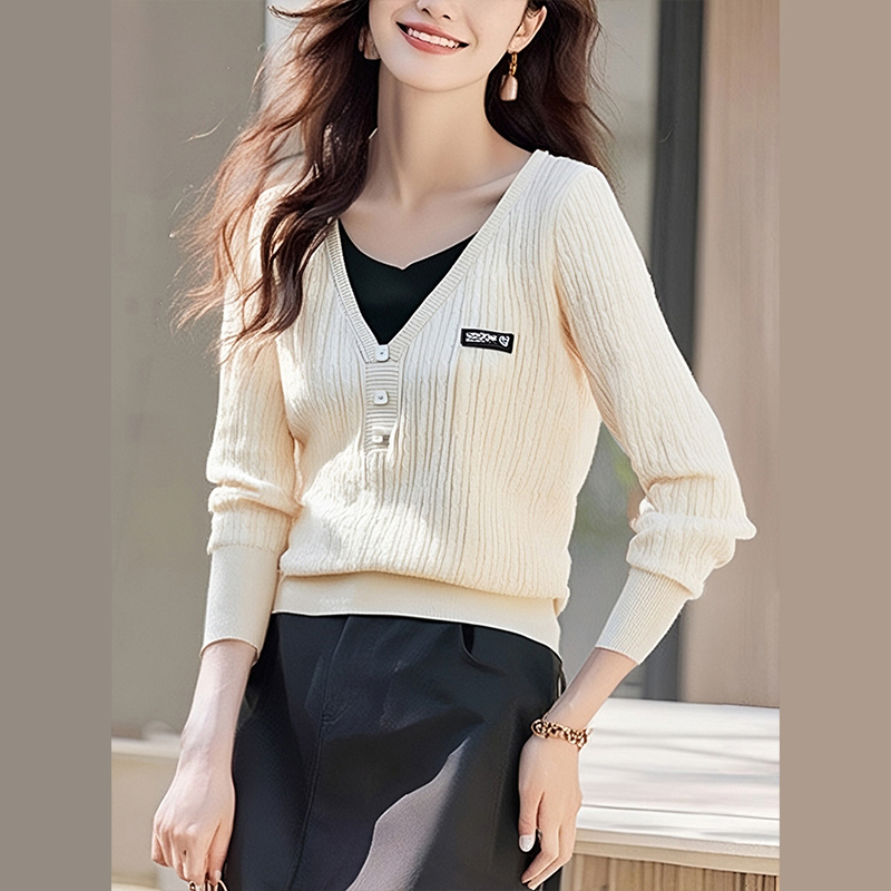 Autumn and winter bottoming tops Pseudo-two sweater