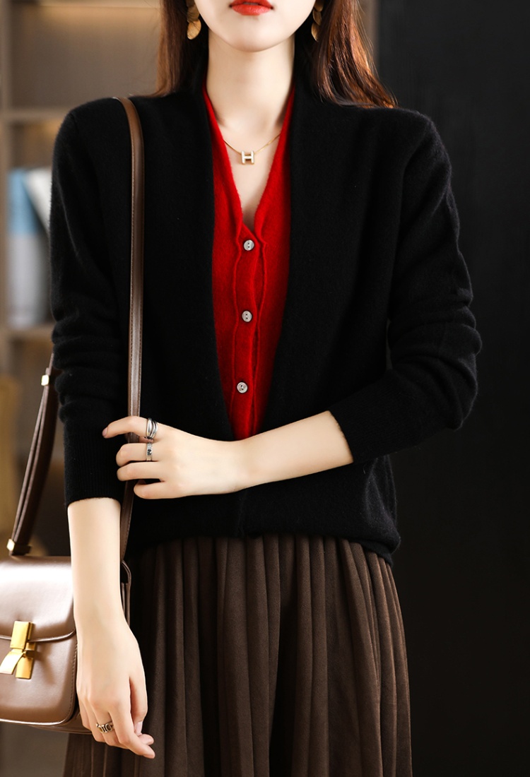 Cashmere Pseudo-two tops autumn and winter cardigan