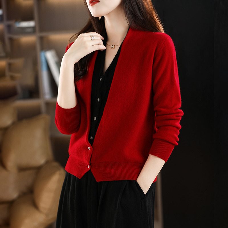 Cashmere Pseudo-two tops autumn and winter cardigan