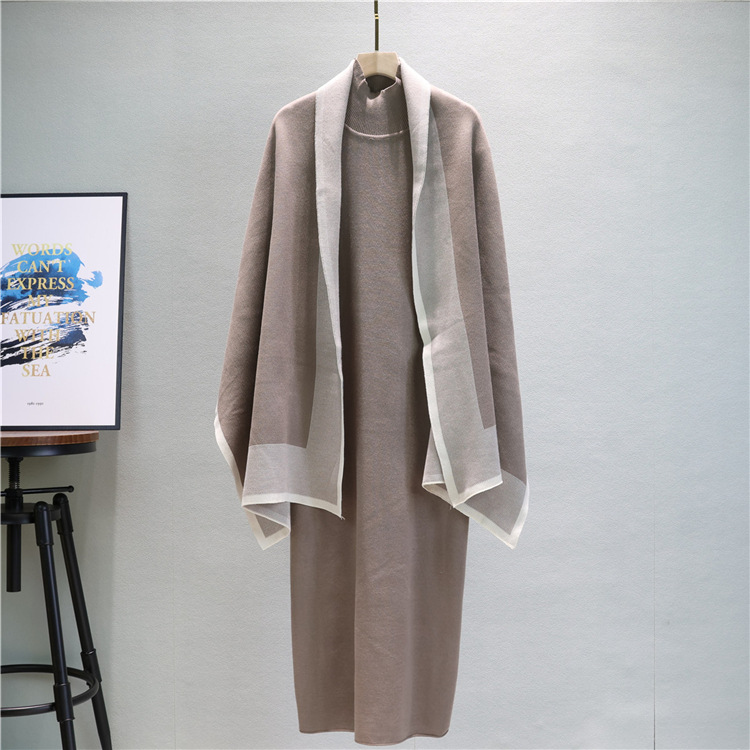 Knitted large yard scarves temperament dress 2pcs set