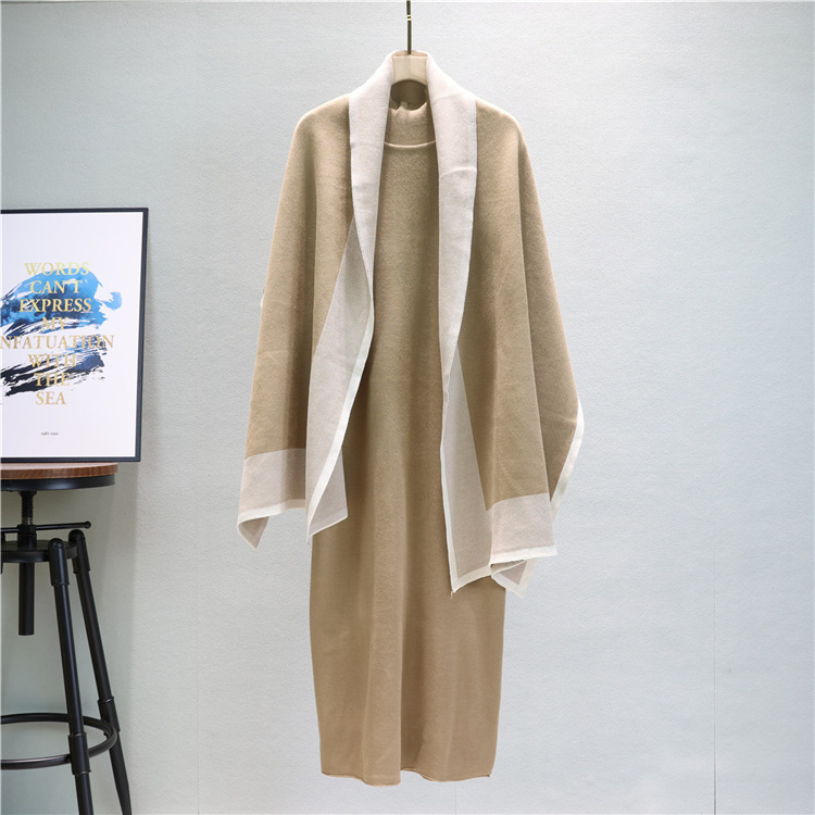 Knitted large yard scarves temperament dress 2pcs set