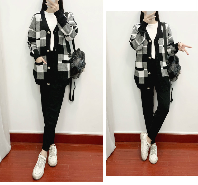 Casual coat temperament sweater 3pcs set for women