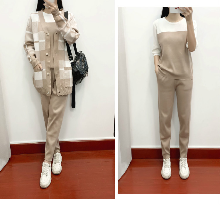 Casual coat temperament sweater 3pcs set for women