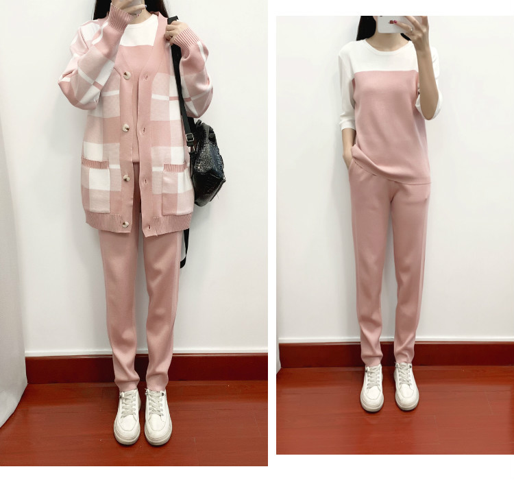 Casual coat temperament sweater 3pcs set for women