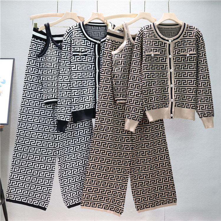 Straight slim coat high waist cardigan 3pcs set for women