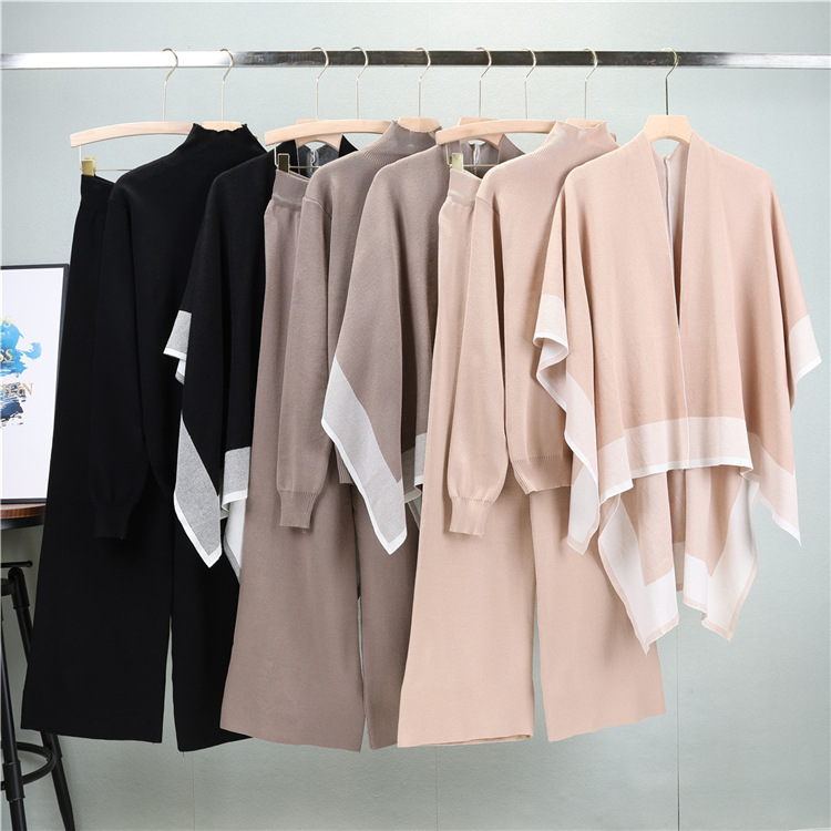 Casual knitted coat loose shawl 3pcs set for women