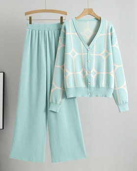 Temperament sweater wide leg pants 2pcs set