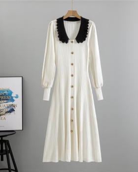 High waist France style long dress knitted tender dress for women