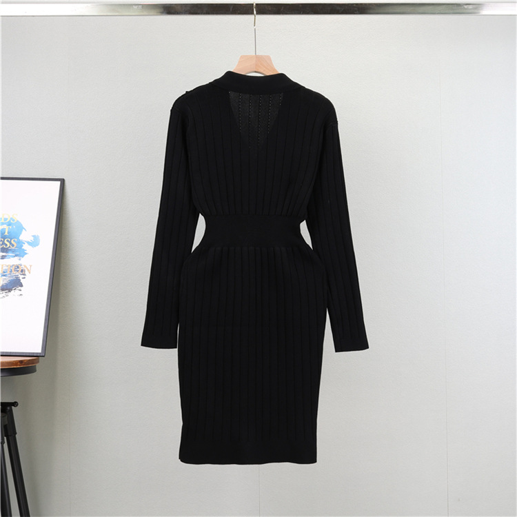 Korean style lapel spring and autumn pure dress for women