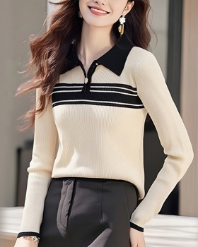 Half zip autumn and winter stripe knitted sweater