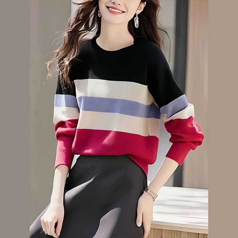 Knitted pullover tops autumn and winter mixed colors sweater