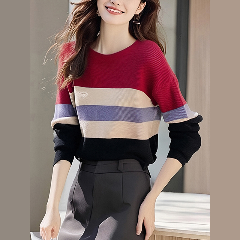 Knitted pullover tops autumn and winter mixed colors sweater