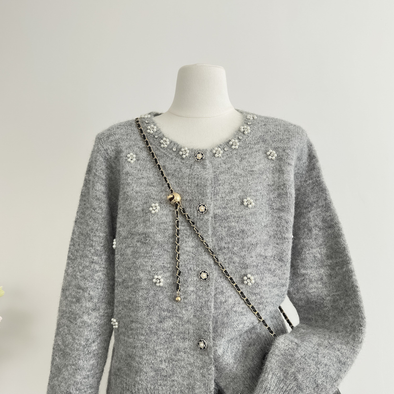 Beading chanelstyle tops autumn and winter cardigan