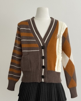 College style mixed colors sweater autumn cardigan