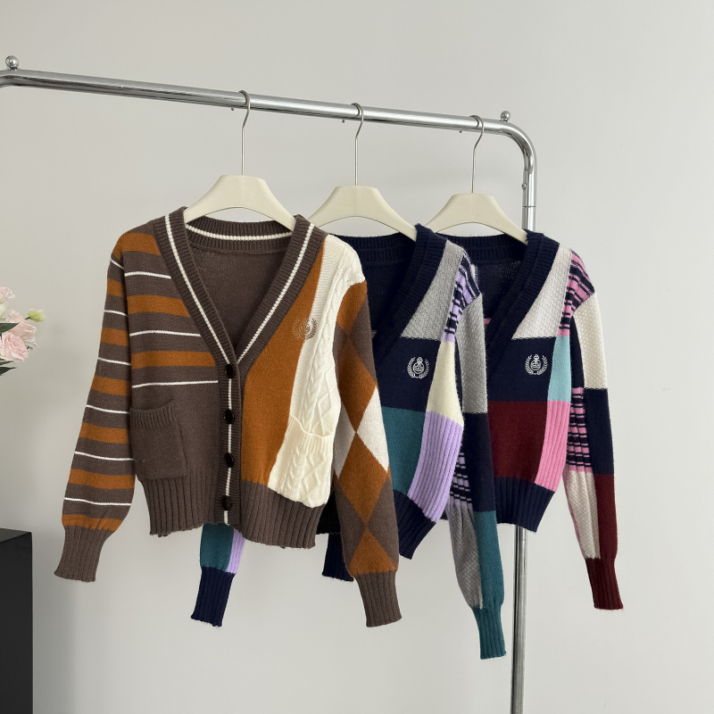 College style mixed colors sweater autumn cardigan