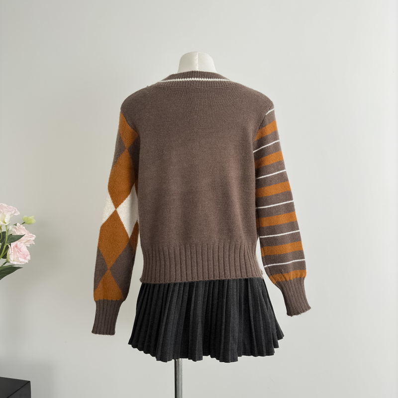 College style mixed colors sweater autumn cardigan