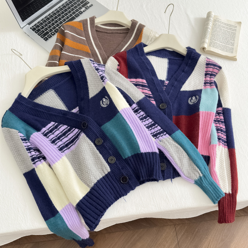 College style mixed colors sweater autumn cardigan