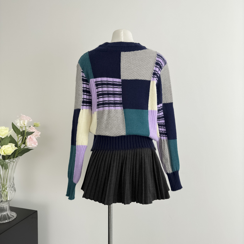 College style mixed colors sweater autumn cardigan