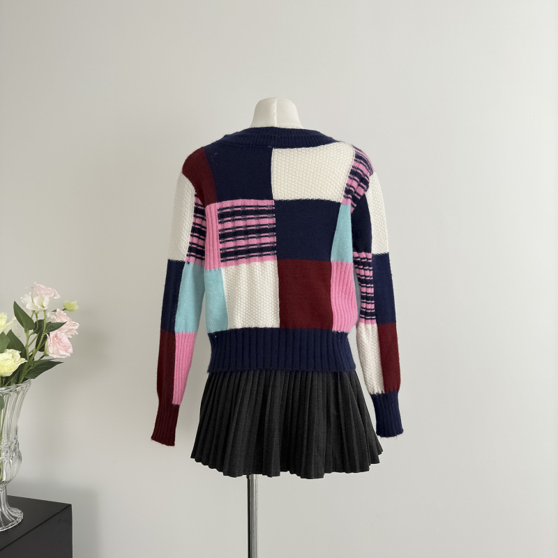 College style mixed colors sweater autumn cardigan