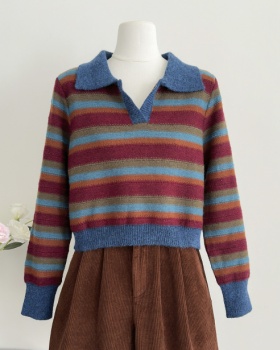 Stripe sweater half zip tops for women