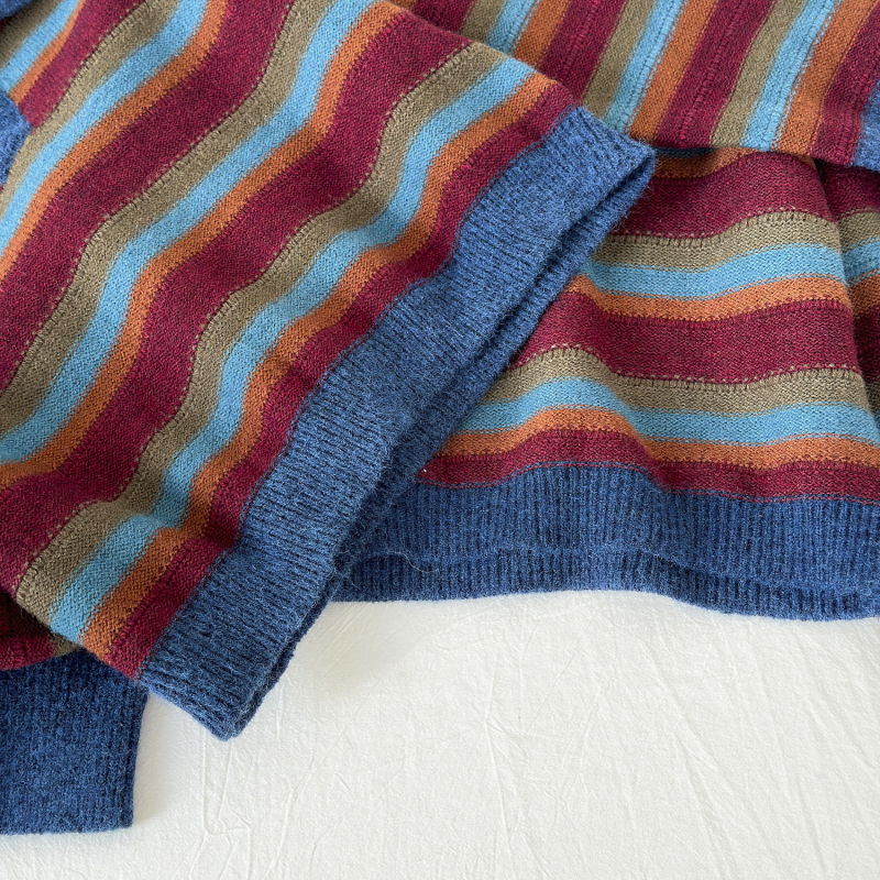 Stripe sweater half zip tops for women