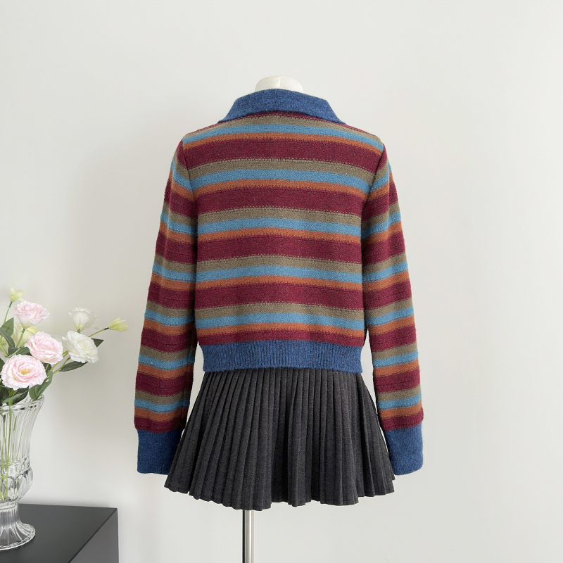 Stripe sweater half zip tops for women