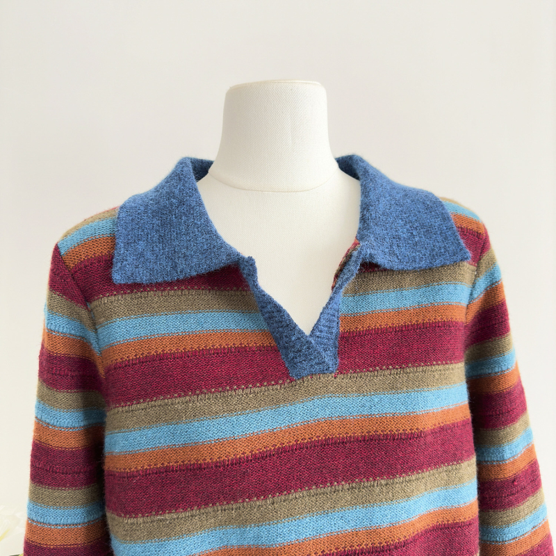 Stripe sweater half zip tops for women