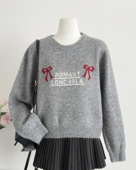 Autumn Casual loose tops bow jacquard sweater for women