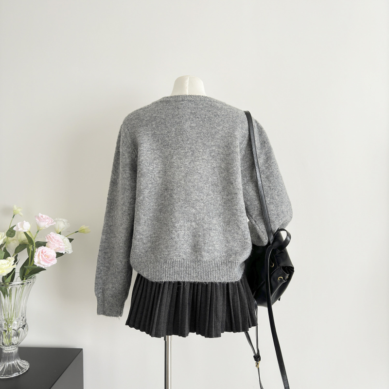 Autumn Casual loose tops bow jacquard sweater for women