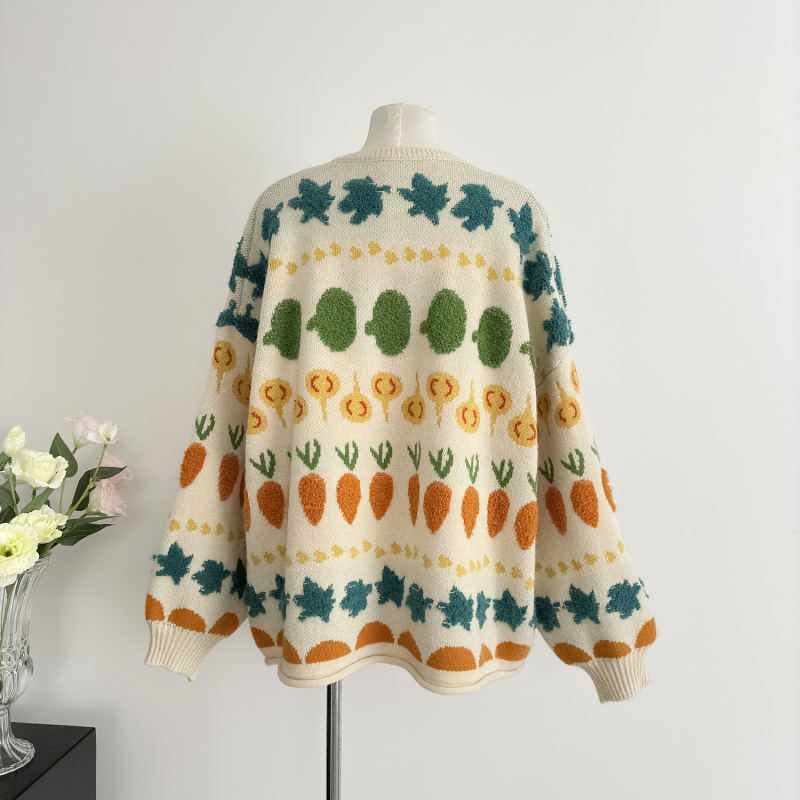 Show young large yard coat jacquard knitted sweater for women